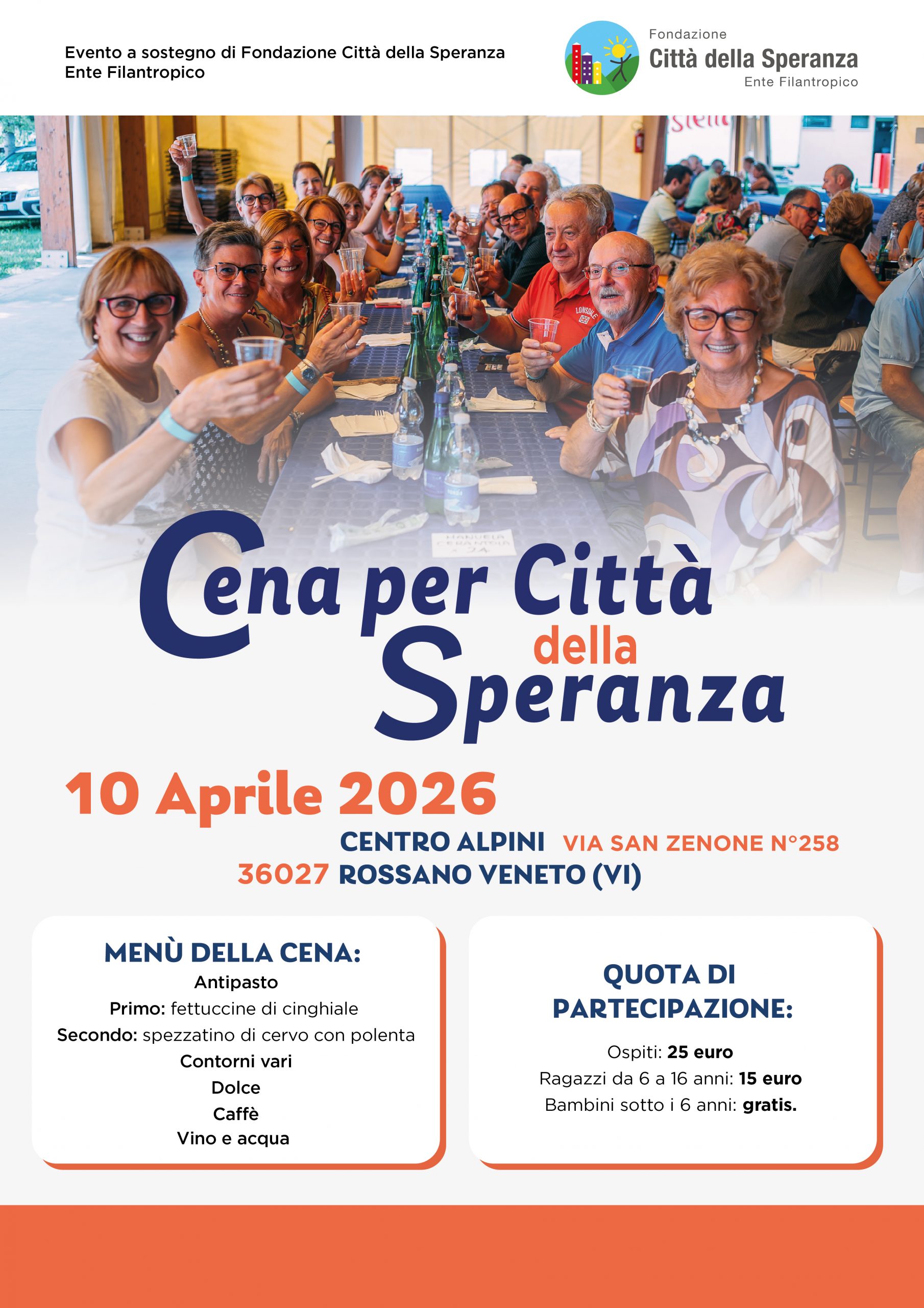 Locandina Cena per Città della Speranza 10.04.26